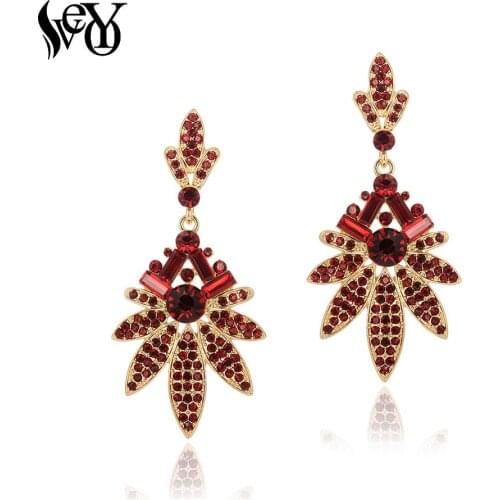 VEYO Hyperbole Full Rhinestone Drop Earrings Leaf shape Trendy Earrings for Women Gift