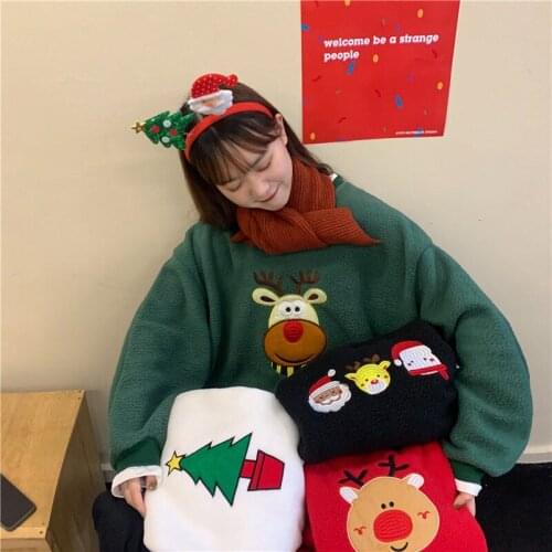 Women 2020 Christmas Pullover Jumper Hoodie O-Neck Long Sleeve Warm Sweatshirts Casual Autumn Winter Tops Clothing Streetwear