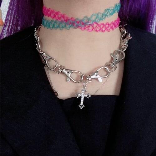 Punk Vintage Cross Hasp Chain Pendant Necklace for Women Y2K Fashion Simple Metal Necklace Female Geometric Clavicle Necklaces