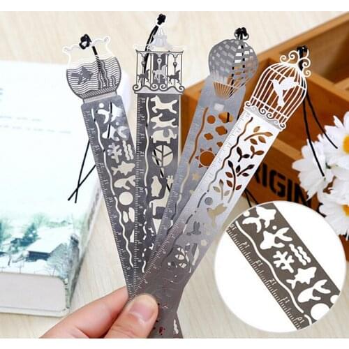 1Pcs For Student Drawing Gift School Supplies Wholesale 4 Styles Cute Creative Horse Birdcage Hollow Black Metal Bookmark Ruler