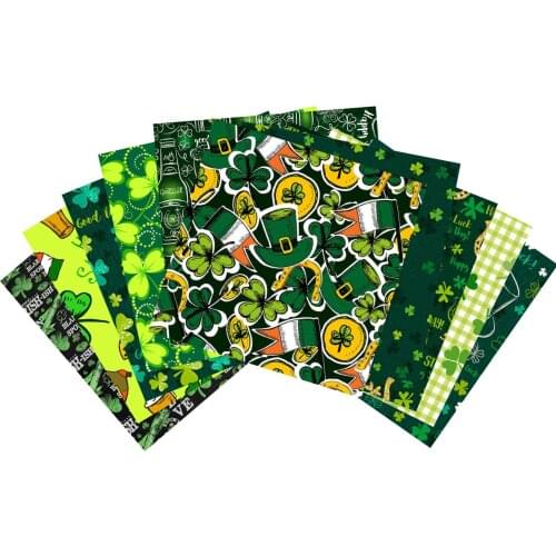 10PCS Printed Cotton Quilting Fabric St. Patricks Day Decorationbright colors soft and breathable best for family