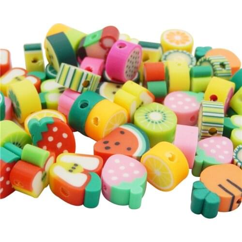 Julie Wang 20PCS Fruit Slice Flower Beads Polymer Clay Spacer Beads Random Color Necklace Bracelet Jewelry Making Accessory