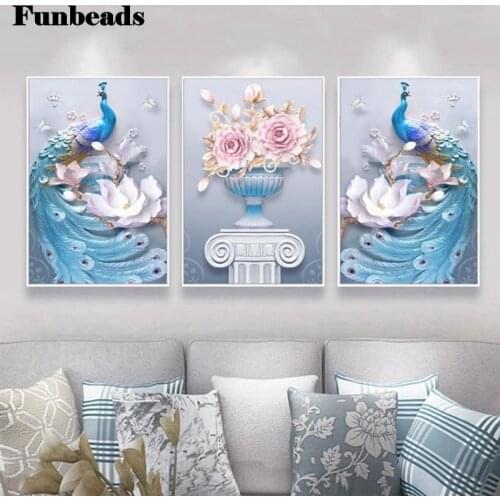3 pcs diy diamond painting peafowl flowers full square&round drill diamond embroidery mosaic handcraft decor painting FF3927