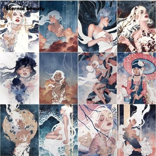 5D Diy Diamond Painting Abstract Beautiful Girls Portrait Full Round Square Diamond Embroidery Mosaic Kit Cross Stitch Handmade