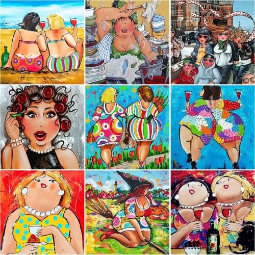 5D Diy Diamond Painting Cartoon Fat Lady Needlework Full Square Diamond Embroidery Cross stitch Mosaci Rhinestone Home Decor