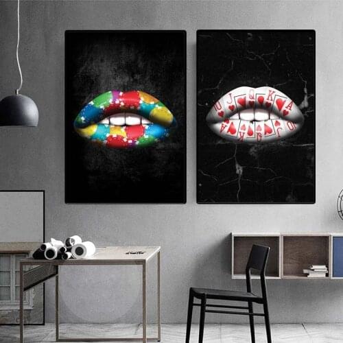 Abstract Poker Card Lips Canvas Painting Nordic Modern Graffiti Mouth Poster Picture for Living Room Wall Decorative Paintings