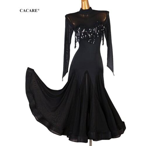 CACARE Ballroom Dance Competition Dresses Waltz Dress Wear Standard Dancing Costume Latin Customize D0923 Mesh Sleeve Sheer Hem