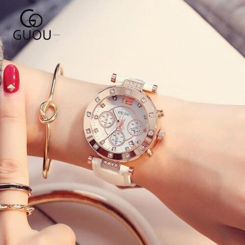 GUOU Brand Luxury Women Quartz Watches Montre Femme Horloge Accessories Modern Fashion Beauty Clock Belt Leather Wrist Watch