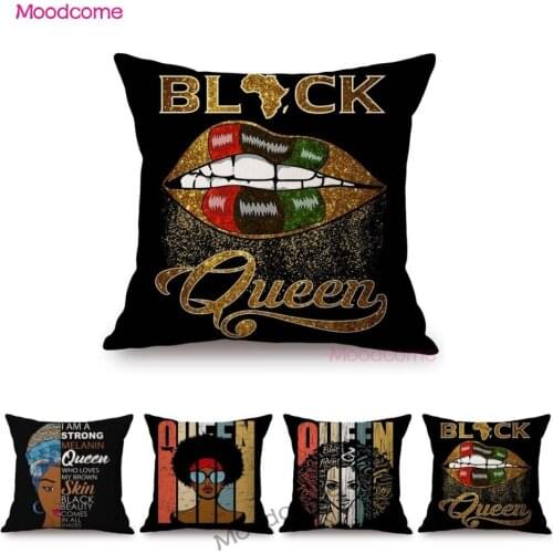 Black Queen Letter Print Black Lives Matter Parade Art African Girl Woman Print Sofa Throw Pillow Case Linen Cushion Cover Case