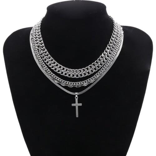 Gothic Goth Punk Multilayer Chains Cross Round Heart Pendant Choker Necklaces for Women Collares Party Jewelry Wholesale
