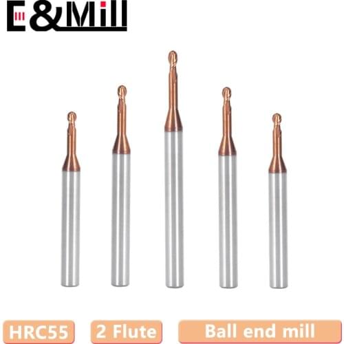 HRC55 Ball Nose Deep groove End Mills 2 Flute ball milling cutter 0.4 0.5 0.6 0.8 1 1.5 2 2.5 3 cnc milling machine cutter tool