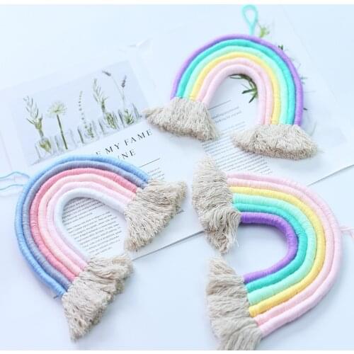 INS Nordic Hand-woven Rainbow Tapestry Boho Rainbow Tassel Wall Hanging Ornaments Kids Room Decoration Wind Chimes Photo Props