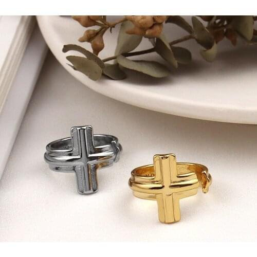 Binmonray 925 Sterling Silver Classic Cross Newest Rings for Women Light Luxury Opening Rings Adjustable Modern Stylish Jewelry