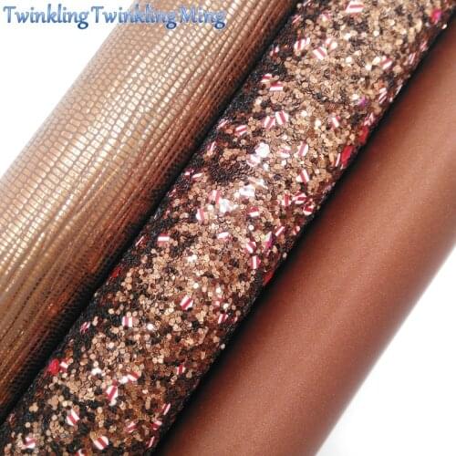 BROWN Glitter Fabric, Lizard Faux Leather Fabric, Synthetic Leather Fabric Sheets For Bow A4 8"x11" Twinkling Ming XM316