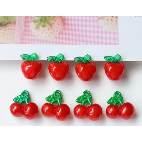 Red Cherry/apple shape 40pcs/lot handmade acrylic charm diy jewelry necklace/earring/bracelet pendants accessory