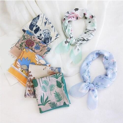Cotton Linen Square Scarf Female Headscarf Small Neckerchief DIY Headband Kerchief Decorative Scarf Hair Ties Bands Head Towel