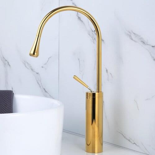 Brass Gold Basin Faucet Abover Counter Vessel Water Tap Hot and Cold Simple Table Basin Water Drop Basin Washbasin Mixer Arts