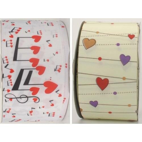NEW 50 yards 3" 75mm music and heart Valentines Day ribbon printed grosgrain ribbon free shipping