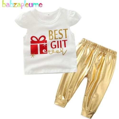 Summer Outfits One Year Birthday Newborn Baby Girls Clothes Cute Letter Short Sleeve T-shirt+PU Pants Infant Clothing Set BC1246