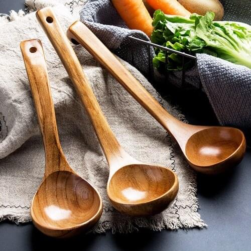 Japanese-style Solid Wood Long Handle Soup Ladle Hot Pot Spoon Safety Durable Eco Friendl Reusable Porridge Spoon Kitchen Tool