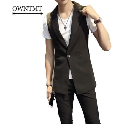 Men Suits Dress Vest Men Slim Sleeveless Coat Men Fashion Casual Vest Waistcoat Street Punk Rock Long Vest Coat PLUS SIZE 5XL
