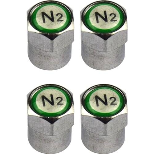 Set of 4 Nitrogen N2 Green Copper Tire Stem Valve Caps Covers