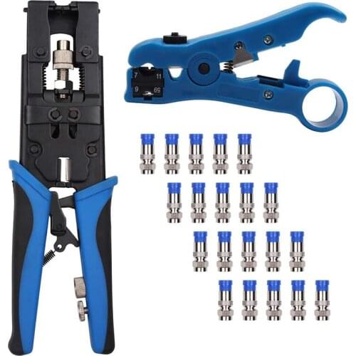 Hot Coax Cable Crimper Kit, Multifunctional Compression Connector Adjustable Tool Set for RG59 RG6 BNC RCA,Stripping Cutter