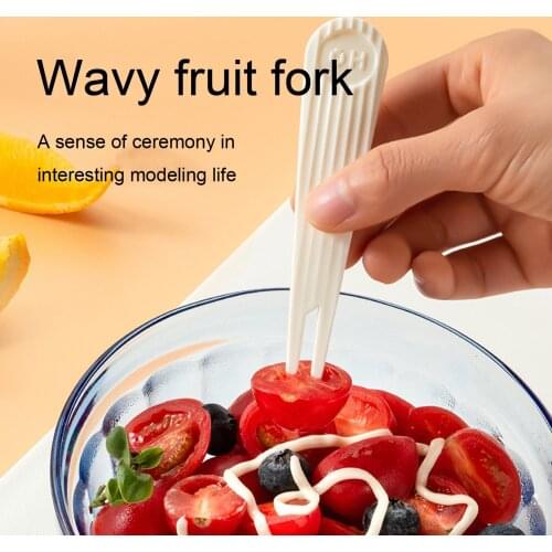 Newest Arrival Creative Wave Pattern Fruit Stick Portable Western Food Dessert Cake Fork, Practical Household Product