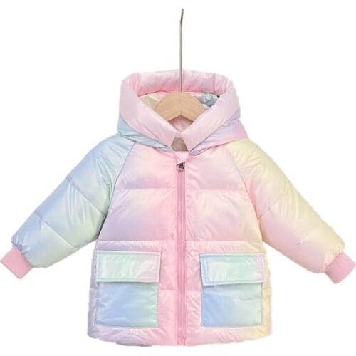 Baby girl clothes 0-6Y winter coat jacket coat thick warm down jacket girl fashion rainbow shiny coat girl hooded jacket