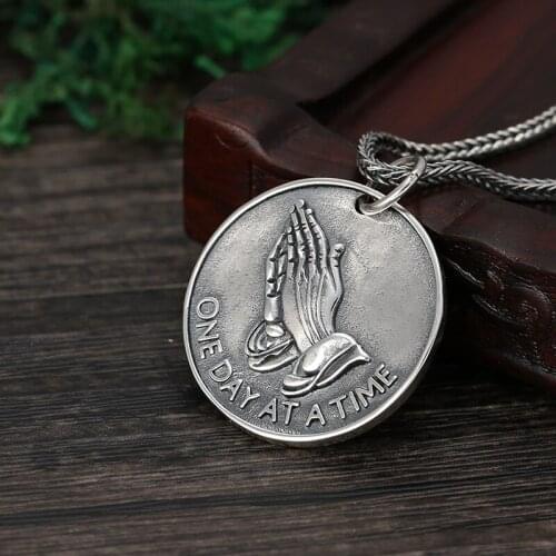 Wholesale S925 Sterling Silver Jewelry Men And Women Popular Personality Letter Card Prayer Hand Retro Thai Silver Pendant