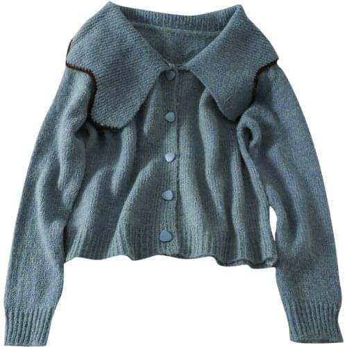 Autumn new slim doll collar single-breasted long-sleeved women cardigan sweater