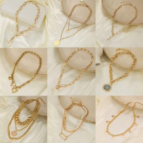 Layers Golden Color Punk style choker Necklaces all-match Europe style Trendy fashionable pendants necklaces fashion jewelry