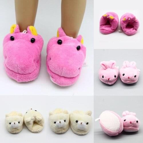 For 43cm Girl Doll Cute Animal Plush Slippers Pink Red off-white Shoes for 18 inch American Doll Doll Dccessories Toys for Kids