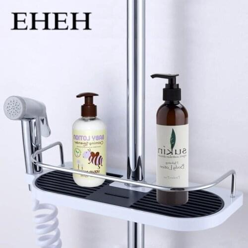 EHEH Slide Bars Shelf Bathroom Storage Rack Black And White Plastic Shower Holder Adjustable Single Tier Shampoo Tray