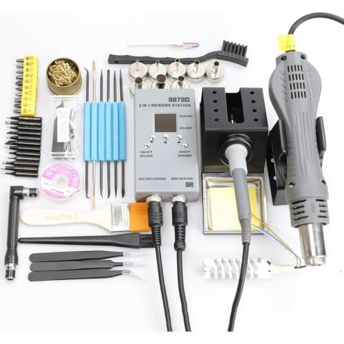 8878D portable desoldering station 2 in 1 hot air rework station, LED intelligent digital display thermostat soldering iron