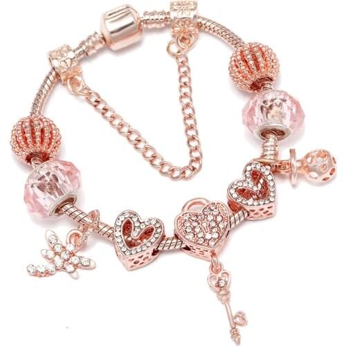 BAOPON Silver Plated DIY Love Key Pendant Bracelets With Heart Charm Bracelets Bangles For Women Luxury Brand Jewelry Gift