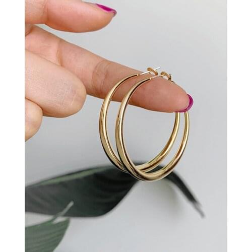 Plated Gold Copper Shaped Hoop Earrings Womens Chunky Hoops Geometrical Brass Earrings Minimalist