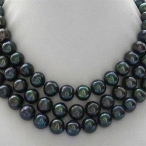 Natural 8-9mm black freshwater cultured pearl round beads fashion chains rope necklace high grade jewelry making 48 inch BV329