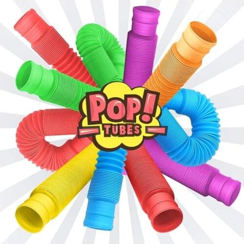 Multicolor Pop Tubes Sensory Toy Children Adults Stress Relief Toy Color-Blocking Squeeze Compression Interesting Pop Tubes Toy