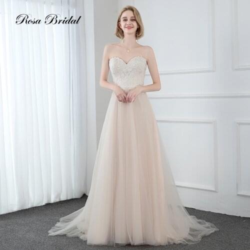 Rosabridal 2020 lastest sleeveless strapless sweetheart backless beading lace A line wedding dress