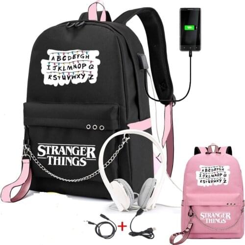 Stranger Things backpack Multifunction USB Charging Travel Canvas Student Backpack For Teenagers Boys Girls School Bag