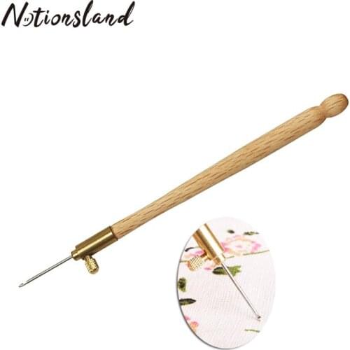 DIY Wooden Handle Embroidery Crochet Hook with 3 Needles Embroidery Beading Crochet Set Needle Sewing Tool