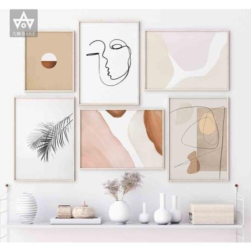 Modern Boho Palm Plants Posters Line Woman Canvas Painting Figure Wall Art Line Abstract Pictures for Living Room Home Decor