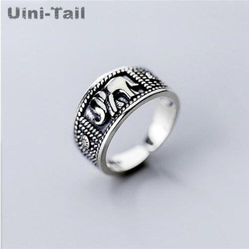 Uini-Tail 2019 new listing 925 sterling silver retro elephant opening ring cute fashion trend elephant high quality jewelry