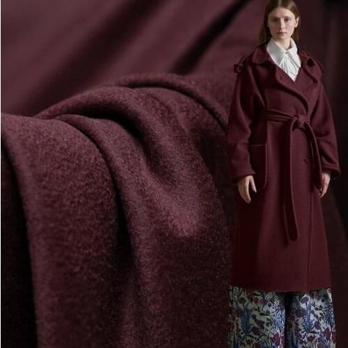 Wine Red High Gloss Quality Overcoating Cashmere Wool Fabrics Material Winter Women Overcoat Sewing Cloth