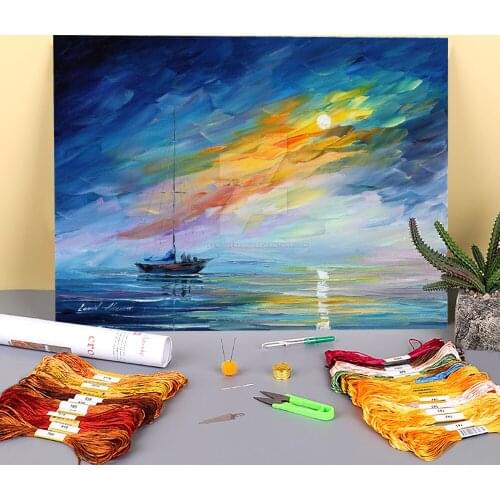 Foggy Sunset Printed 11CT Cross-Stitch Embroidery Full Kit DMC Threads Needlework Knitting Painting Hobby Promotions Wholesale