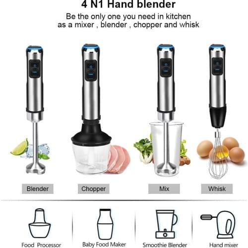 4 in 1 Blender Egg Beater High Power Hand Stick Blender 1200W Vegetable Meat Mixer Stainless Steel Whisk Mixer