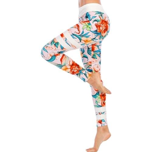 Zohra Sexy Women Flowers Printing Pink Stitching Fitness Leggins Fashion Slim Legins High Waist Leggings Pants
