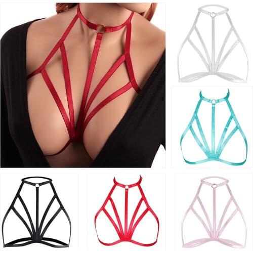 Pastel Goth Womens Harness Top Crops Hollow Bra Adjust Waist Suspender Belt Bdsm Fetish Eortic Underwear Festival Clothing