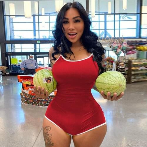 TNNAOFF Solid Spaghetti Strap Bodycon Playsuit for Women Summer Vacation Clothes Sexy One Piece Sports Lounge Wear Short Rompers